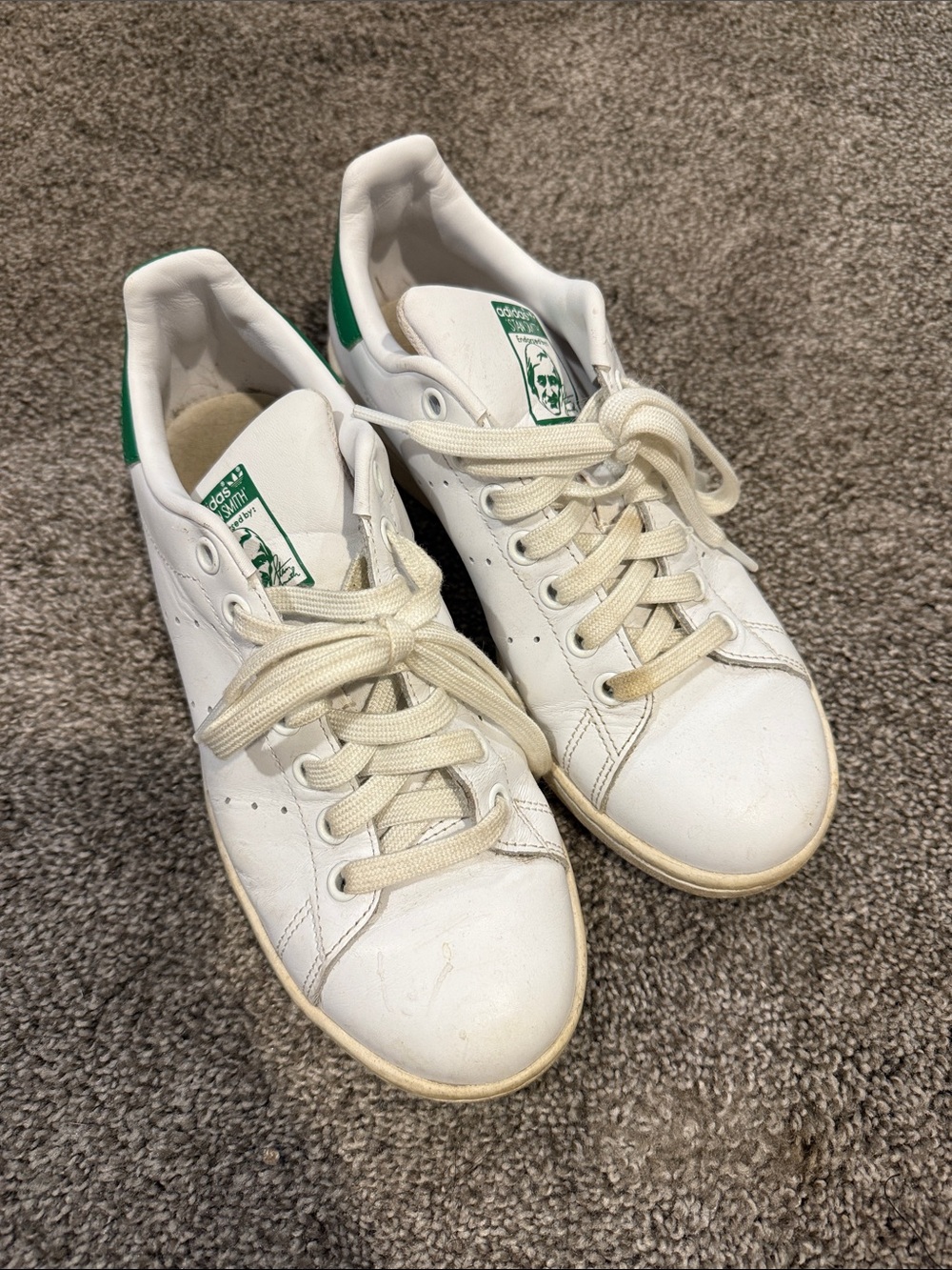adidas White and Green Kids' Leather Sneakers